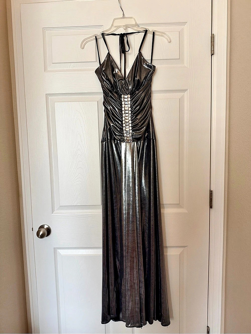 Jessica McClintock Ruched Metallic Maxi Dress Size 6